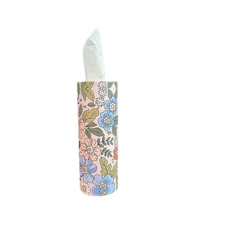 Flower Pattern Car Tissue Box, Car Seat Cylindrical Tissue Holder and Tissue Dispenser, Car Interior Accessories for Women & Girls