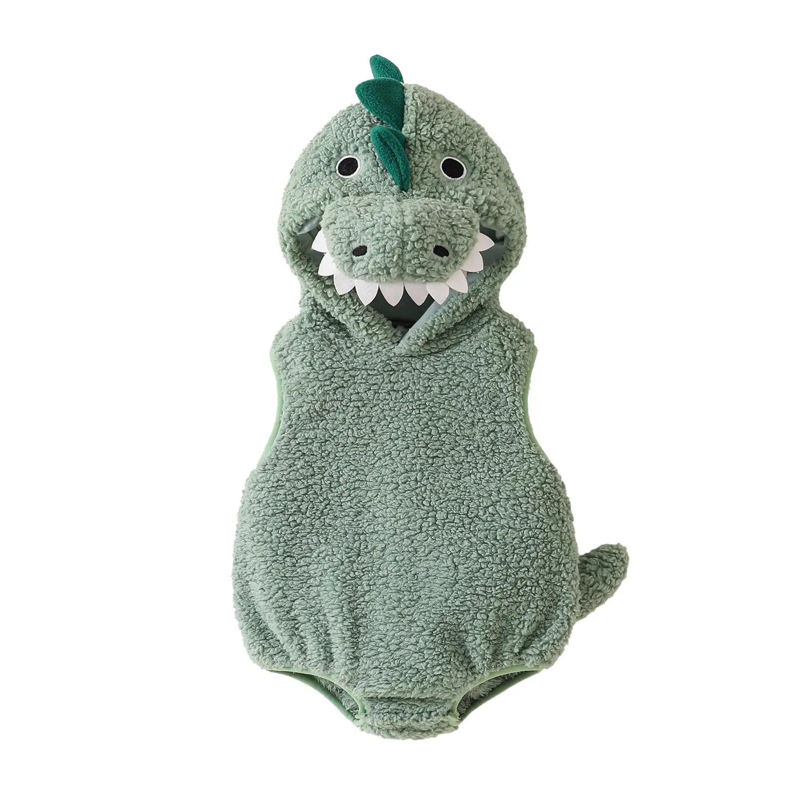 Baby Boy Girl Dinosaur Costume Romper Cute Plush Sleeveless Sherpa Fleece Onesie Bodysuit Outfit Newborn Halloween Cosplay Warm Clothes