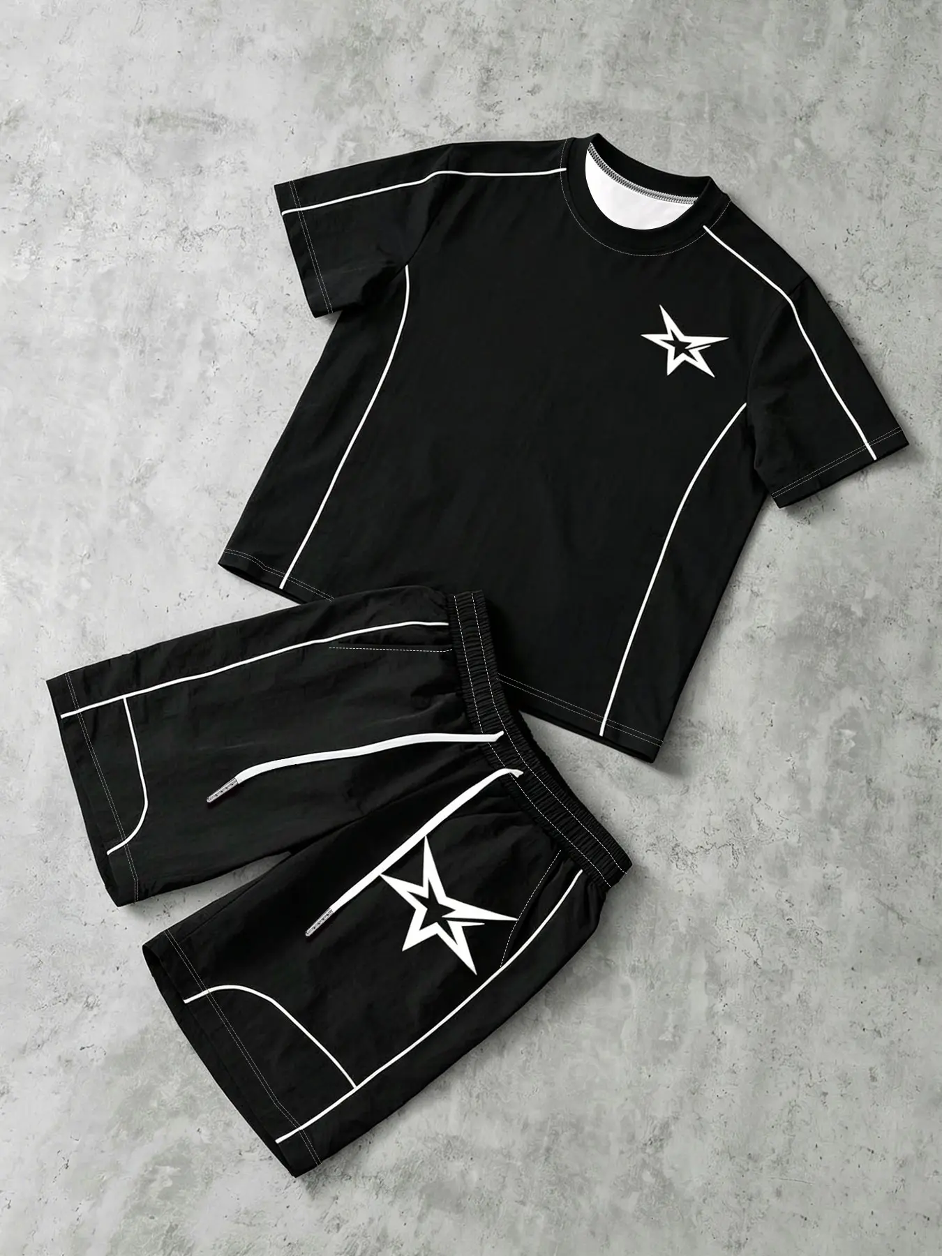 Men's Stars Print Short Sleeve T-Shirt & Gym Shorts 2 Piece Set | Breathable Casual Summer Outfit | Trendy Star Pattern Daily Wear for Men