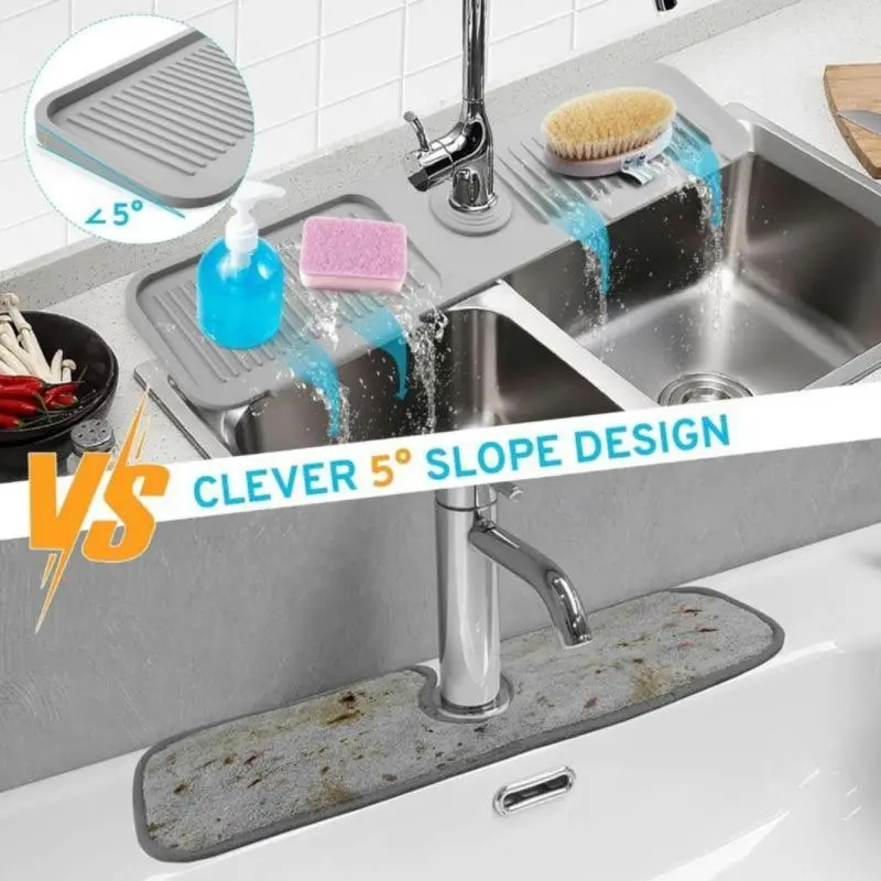 Kitchen Sink Faucet Mat, Silicone Folding Splash Guard,Draining Mat with Button Lock, Sink Faucet Protector, SinkAccessories for Kitchen