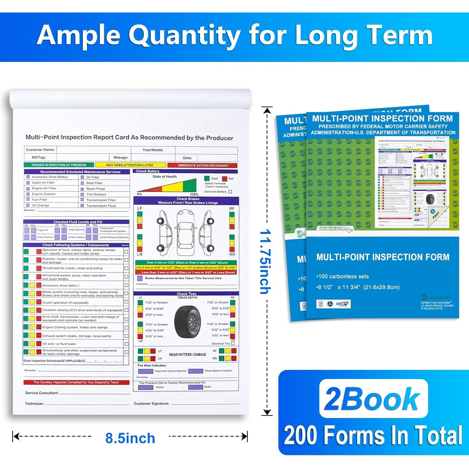 200 Sets Multi-Point Automotive/ Inspection Report Forms 2-ply ...