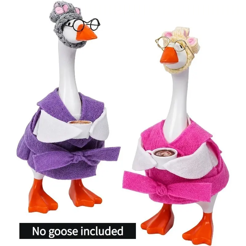 6pcs 7-Inch Office Desk Goose Costume, Elderly Bathrobe Set with Hat, Clothes, Glasses, Desktop and Office Decor, Party Photo Props
