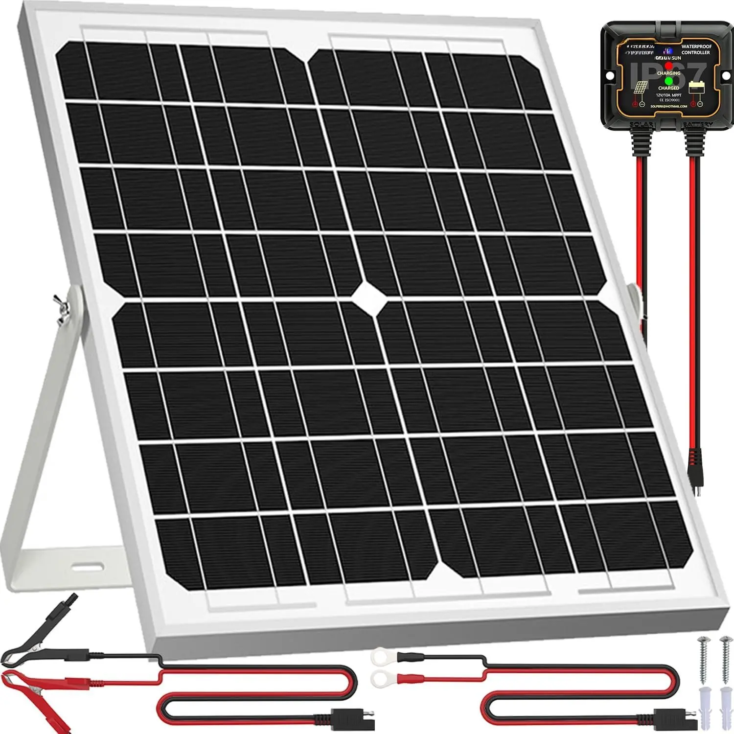 Solar Panel Kit 20W 12V,  Solar  Trickle Charger Maintainer +  MPPT Controller + Adjustable Mount Bracket for Boat  RV  Marine Automotive