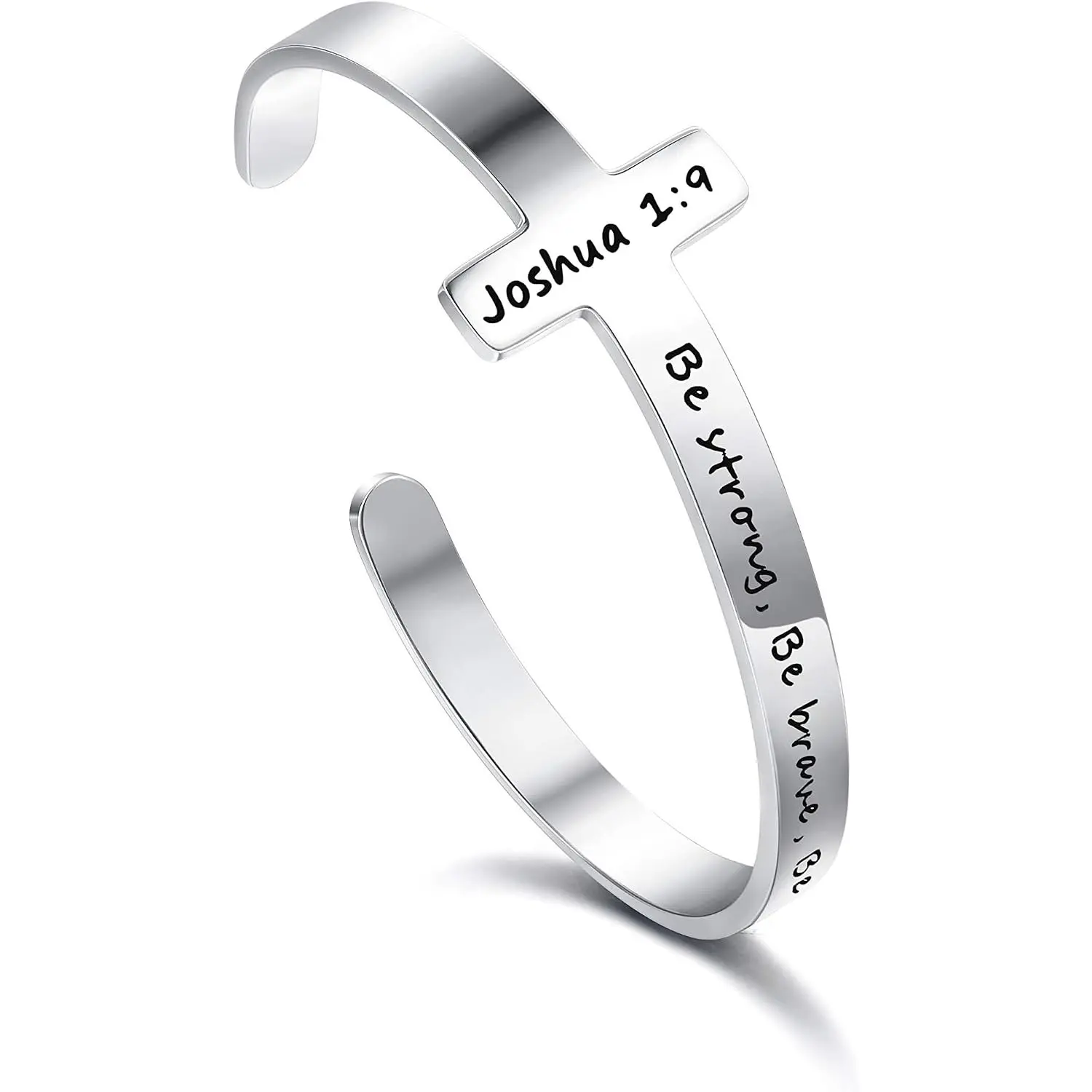 Inspirational Cross Bracelet for Women Stainless Steel Religious Cuff Bangle Bible Verse Bracelet Christian Jewelry Gifts for Women Mantra Quotes Engraved Bracelet