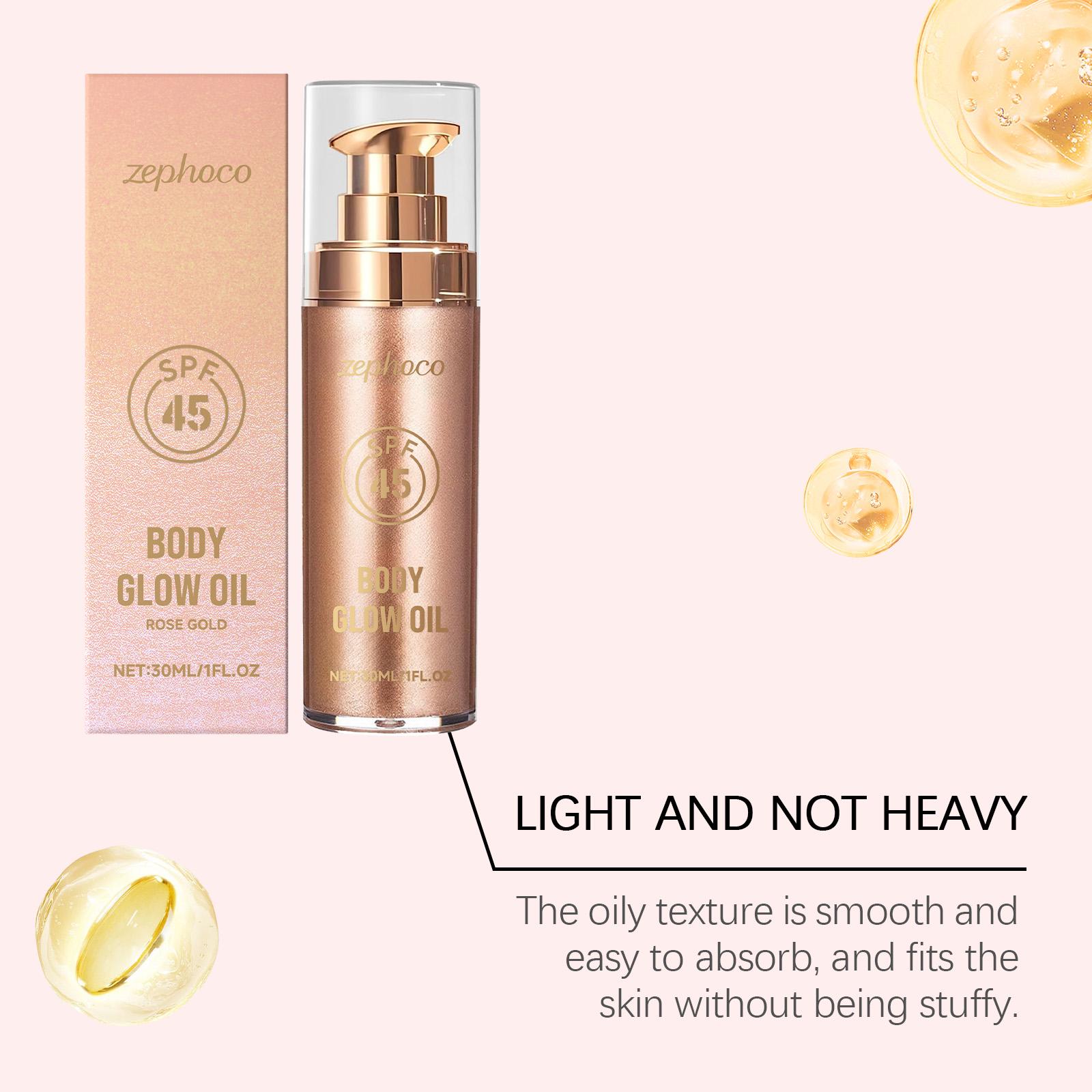 zephoco Rose Gold Coconut Protective Shimmer Body Oil Summer Protective Moisturizing Glossy Non-Sticky Body Oil