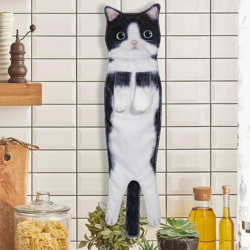 Funny Cat Hand Towels Kitchen Bathroom Hand Towel Quick Dry Soft Absorbent Microfiber Cat Shape Wipe Hands Towel For Cat Lovers