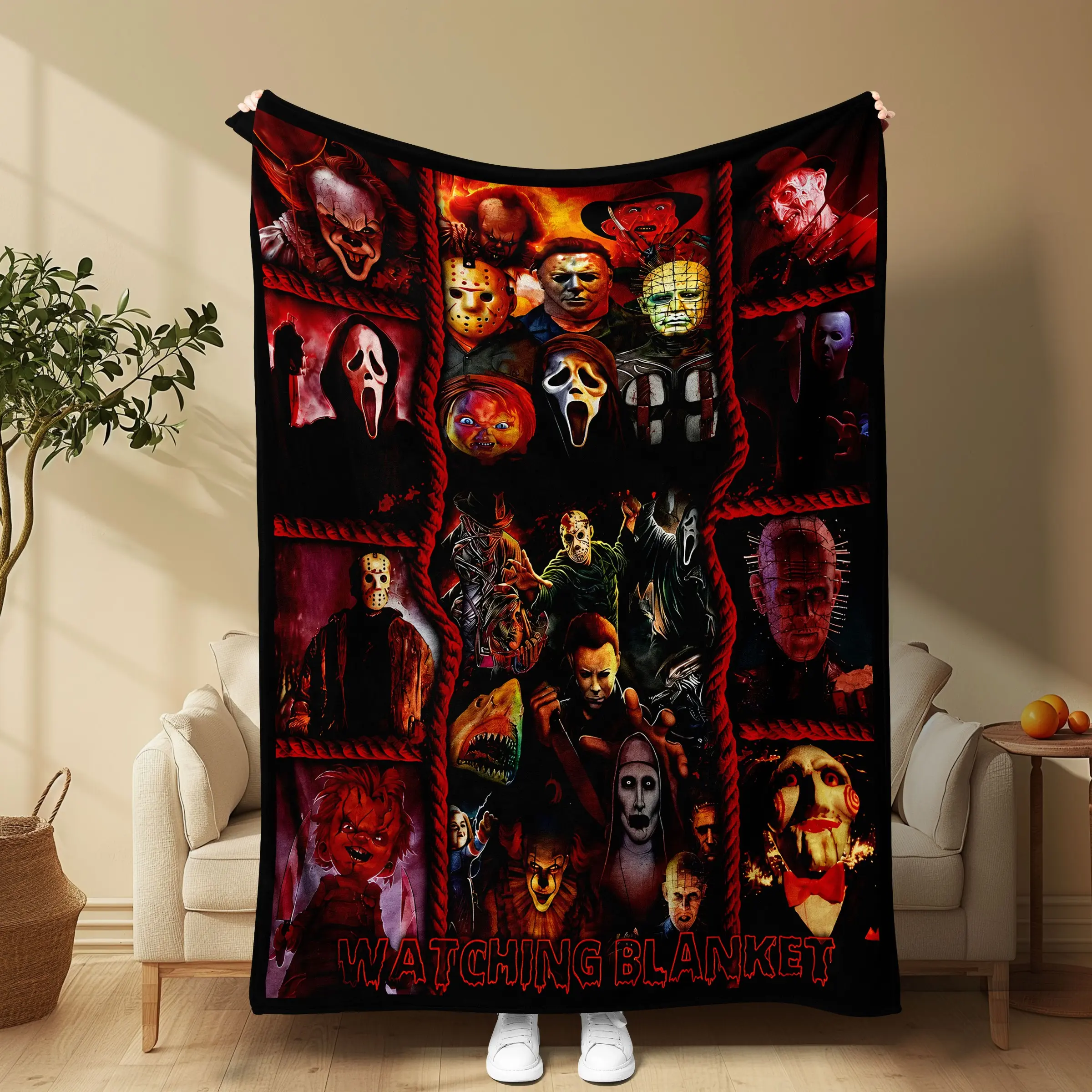 Classic Horror Movie Villain Collection Blanket, Soft Flannel, Halloween Atmosphere, Sofa Bed Office Use, Gift for Horror Fans, Soft Blanket Throw