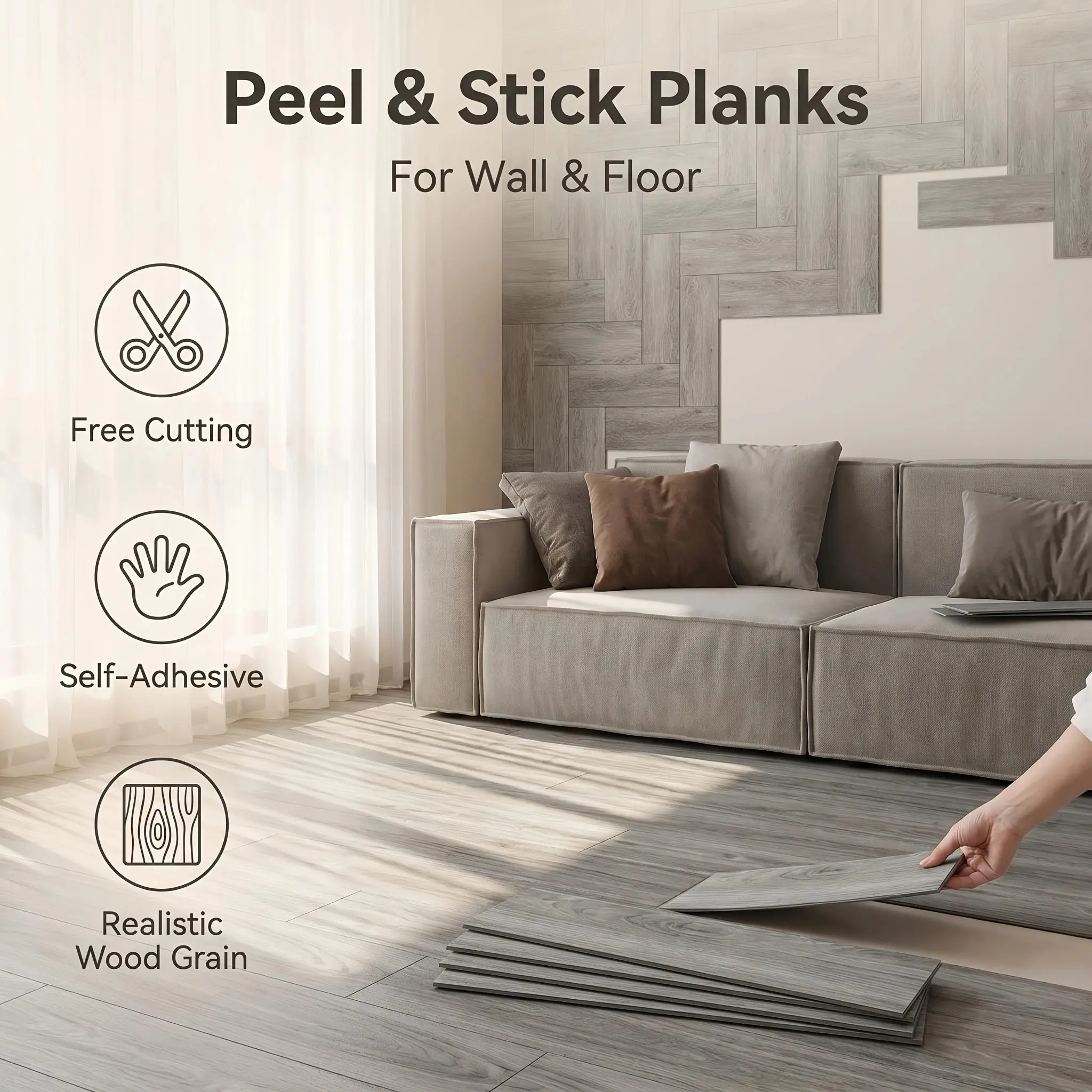 Pet Friendly Peel and Stick PVC Floor Tiles, Thickened Wood Grain, Self Adhesive, Scratch Resistant, Waterproof, Universal Use