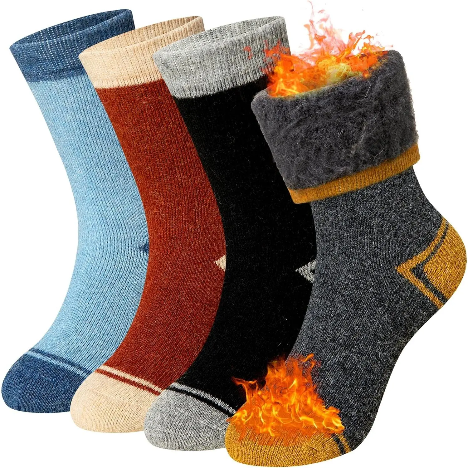 Kids Thermal Socks Merino Wool Ski Boot Winter Insulated Warm Hiking Thick Heated Socks For Boys Girls 4 Pairs