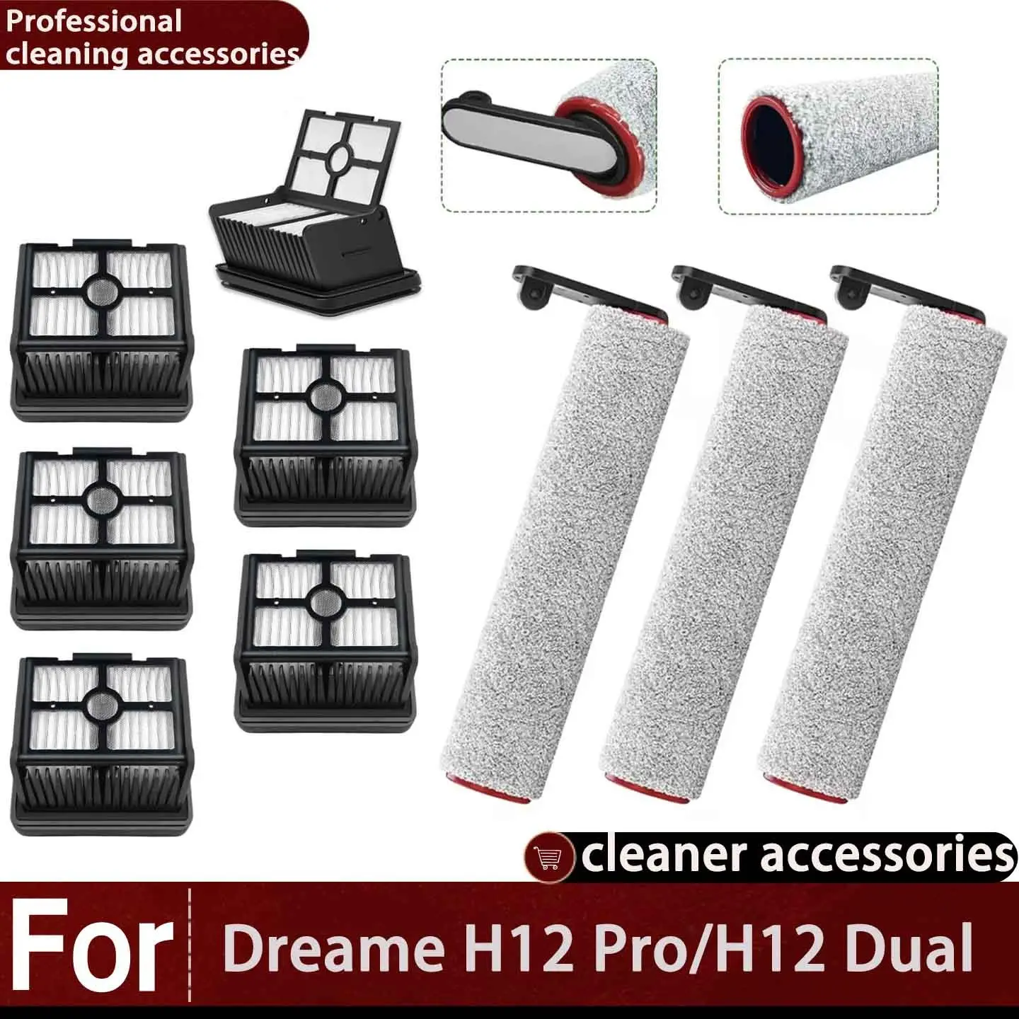 Replacement Brush Rolls and Filters Kit for Dreame H12 Pro/g10 Pro, Includes 3 Brush Rolls and 6 Filters, Dry Wet Vacuum Accessories