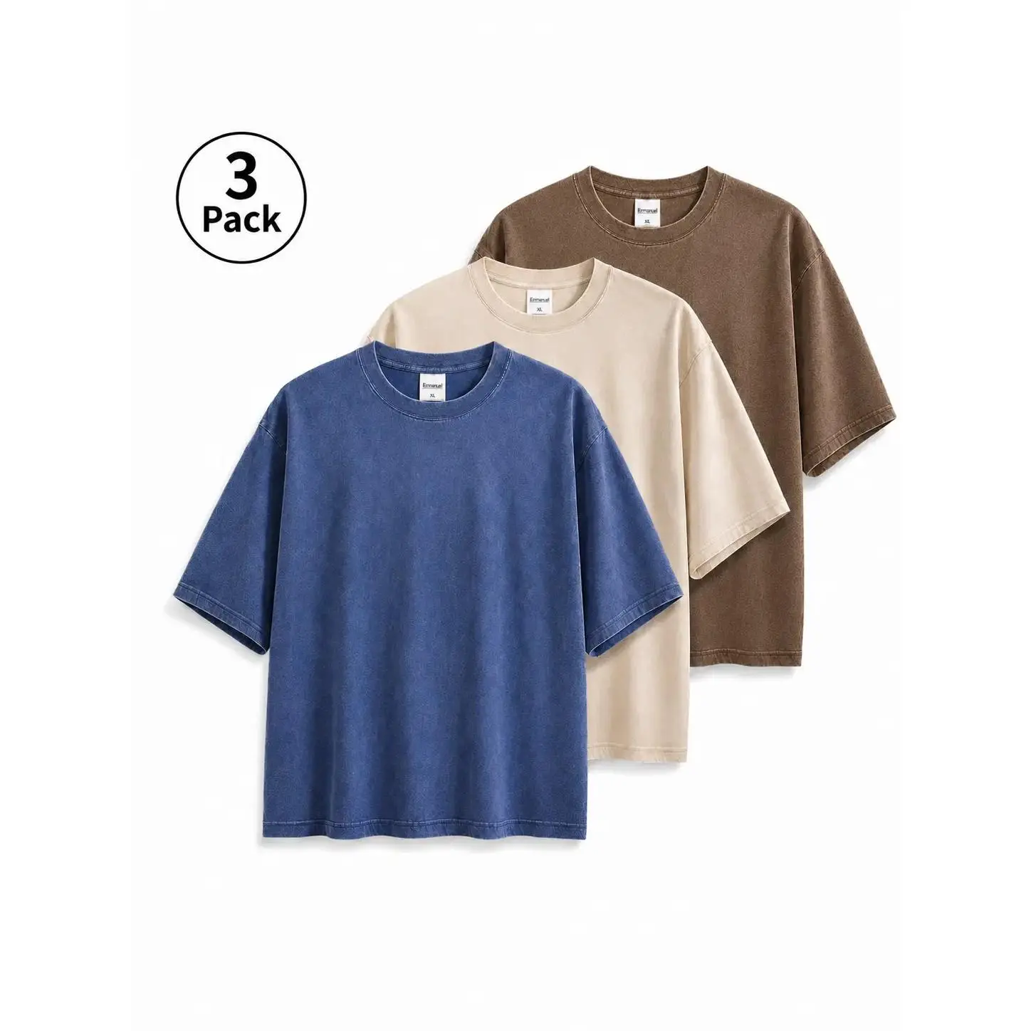 Men's 3-Pack Short-Sleeve Crewneck  - 100% Cotton, 240GSM, Washed Vintage, Oversized Unisex Menswear Basic Tops for Casual Outfits,  loose fashion tee trendy sleeve top streetwear short sleeve top attire t-shirt tshirt outdoor men graphic Acid