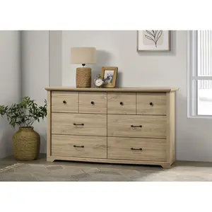 Aobtkel Elara 57"W Light Finish 6-Drawer Dresser with Black Handles On-Site