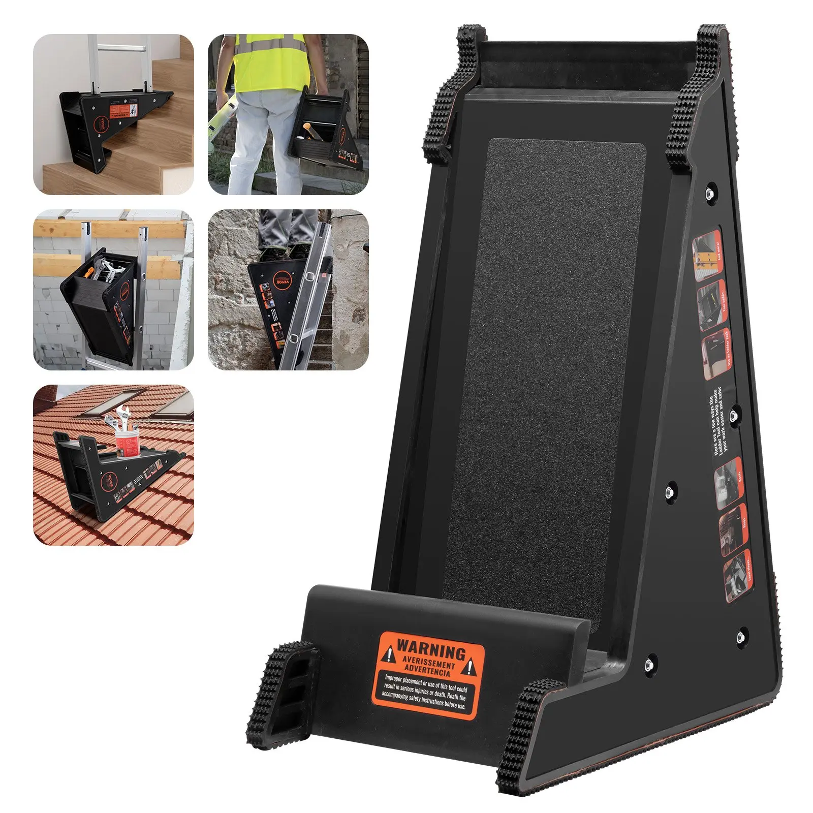 VEVOR Ladder Levler, 380lbs Load PP Ladder Leveling Tool, Pitch Hopper, Stair Ladder Stabilizer with Storage, Easy to Use Stable Platform for All Surfaces, Extension Ladder Accessory for Uneven Ground