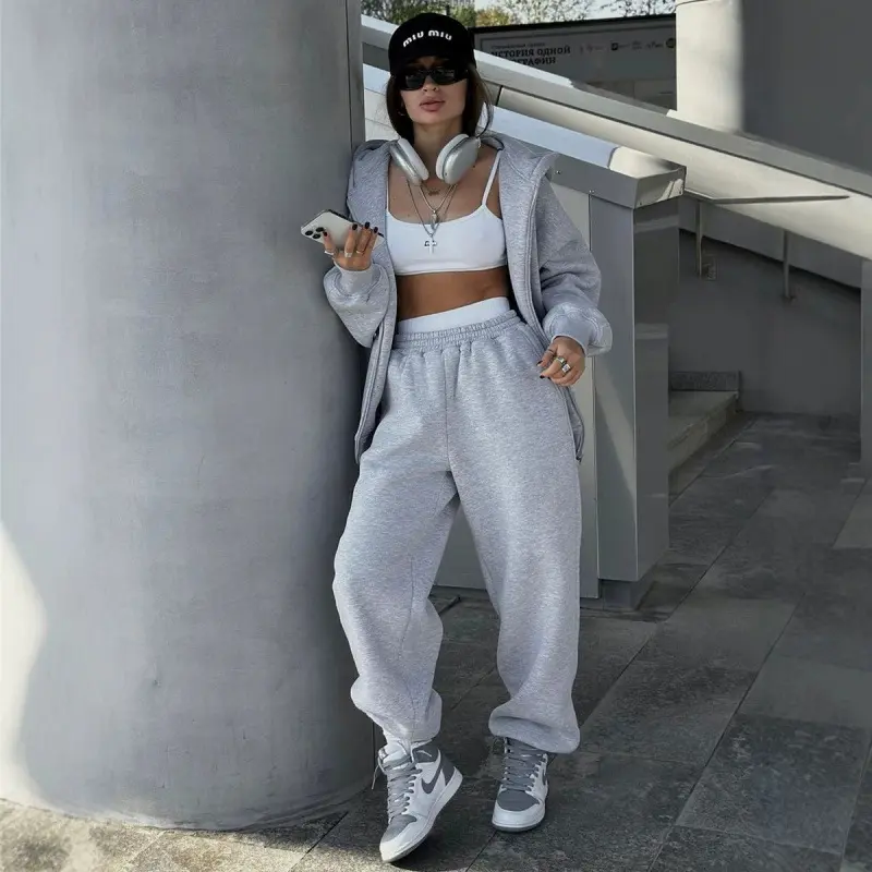 Women 2 Piece Tracksuit Outfit Solid Hooded Zip Up Hoodie Jacket & Jogger Pants Set Casual Sports Loungewear Sweatsuit