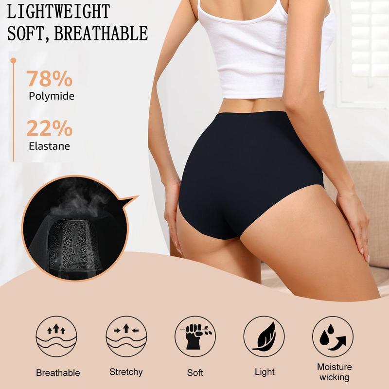LEVAO High Waisted Underwear for Women Comfortable Seamless No Show Full Coverage Briefs Stretchy Invisible Panties 6 Pack S-XXL