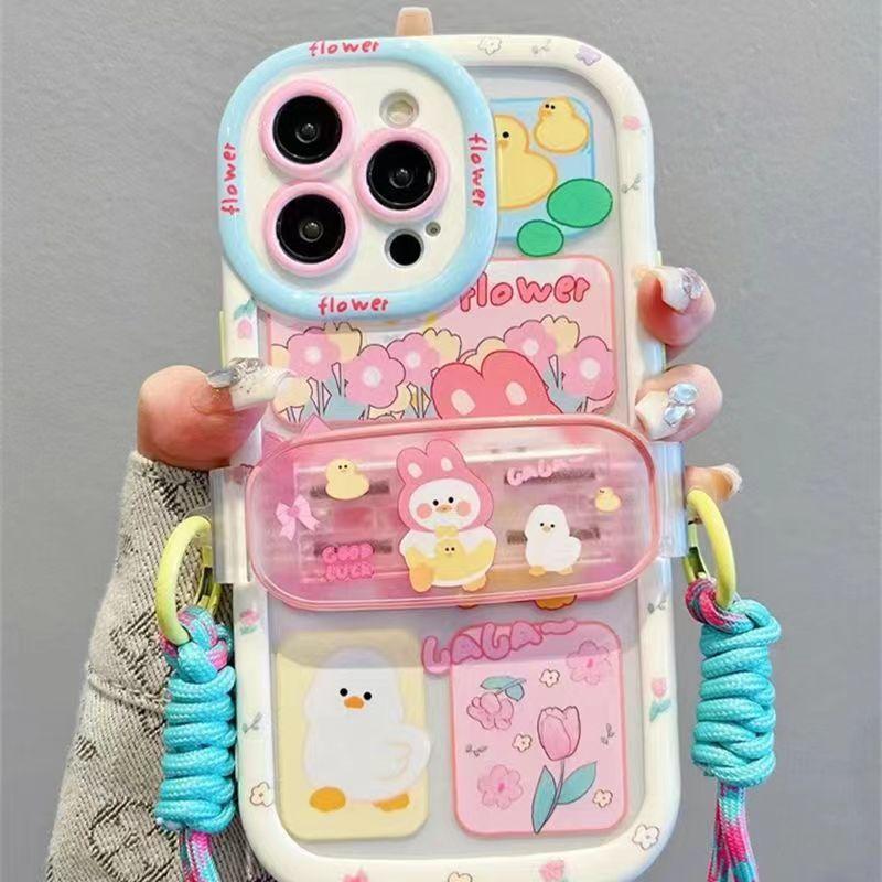 Cream Shell Phone Case with Back Clip for iPhone 16 iPhone 15 Women's 13/12 Pro Max Niche XS New Model Cute Design with Flowers & Characters