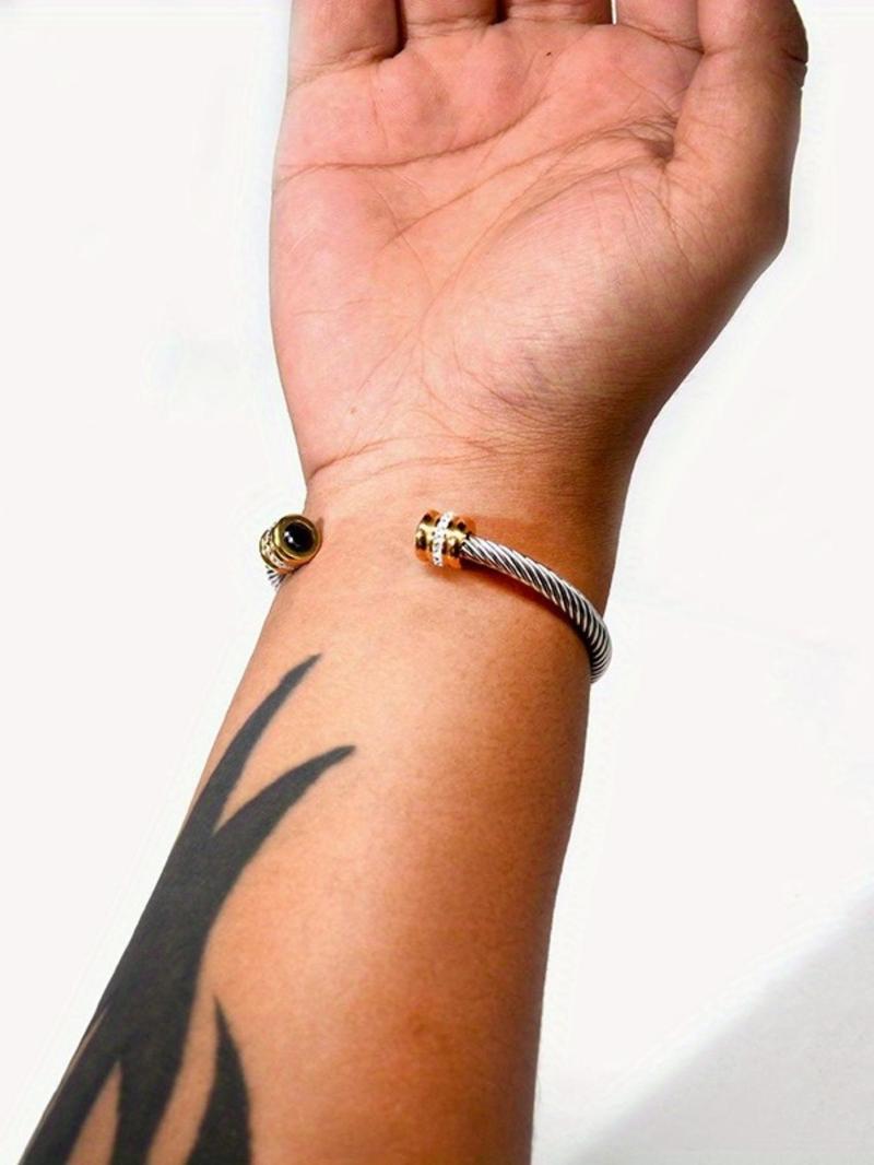 Unisex Casual Fashion Stainless Steel Birthstone Cuff Bracelet, Rhinestone Design, Zinc Alloy Chain, All Seasons Wear, Rhinestone Decor Bangles