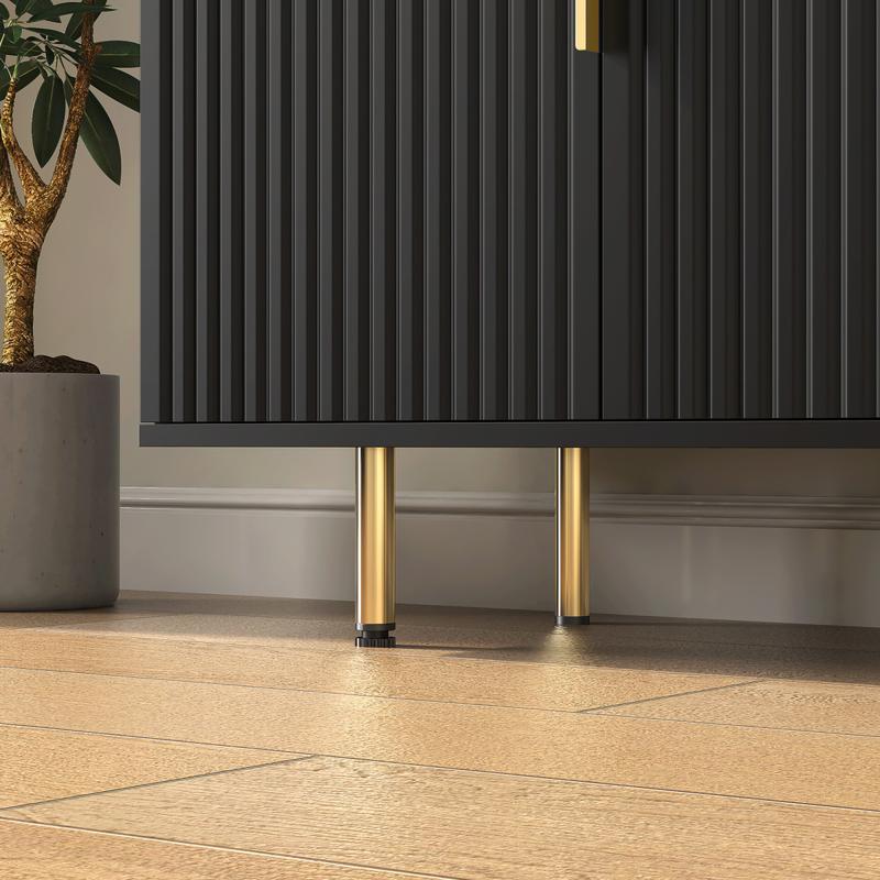 Black Modern Buffet Cabinet with Storage, Fluted Sideboard Large Buffet with Adjustable Shelves, Credenza, Accent Cabinet Console Table