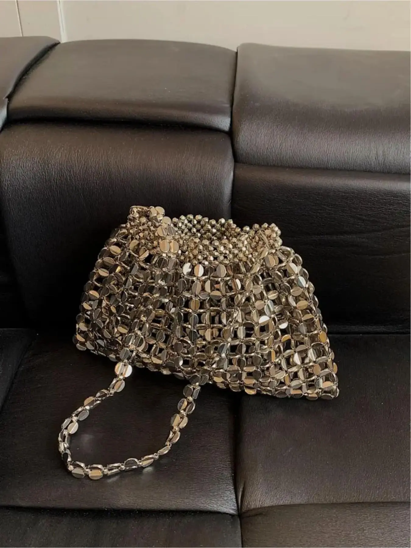 Silver Color Sequin Metal Chain Crossbody Bag, Vintage Punk Style, Versatile Streetwear Design, Unique Shoulder Bag for Dates, Bling Crossbody Bag, Crossbody Shoulder Purses