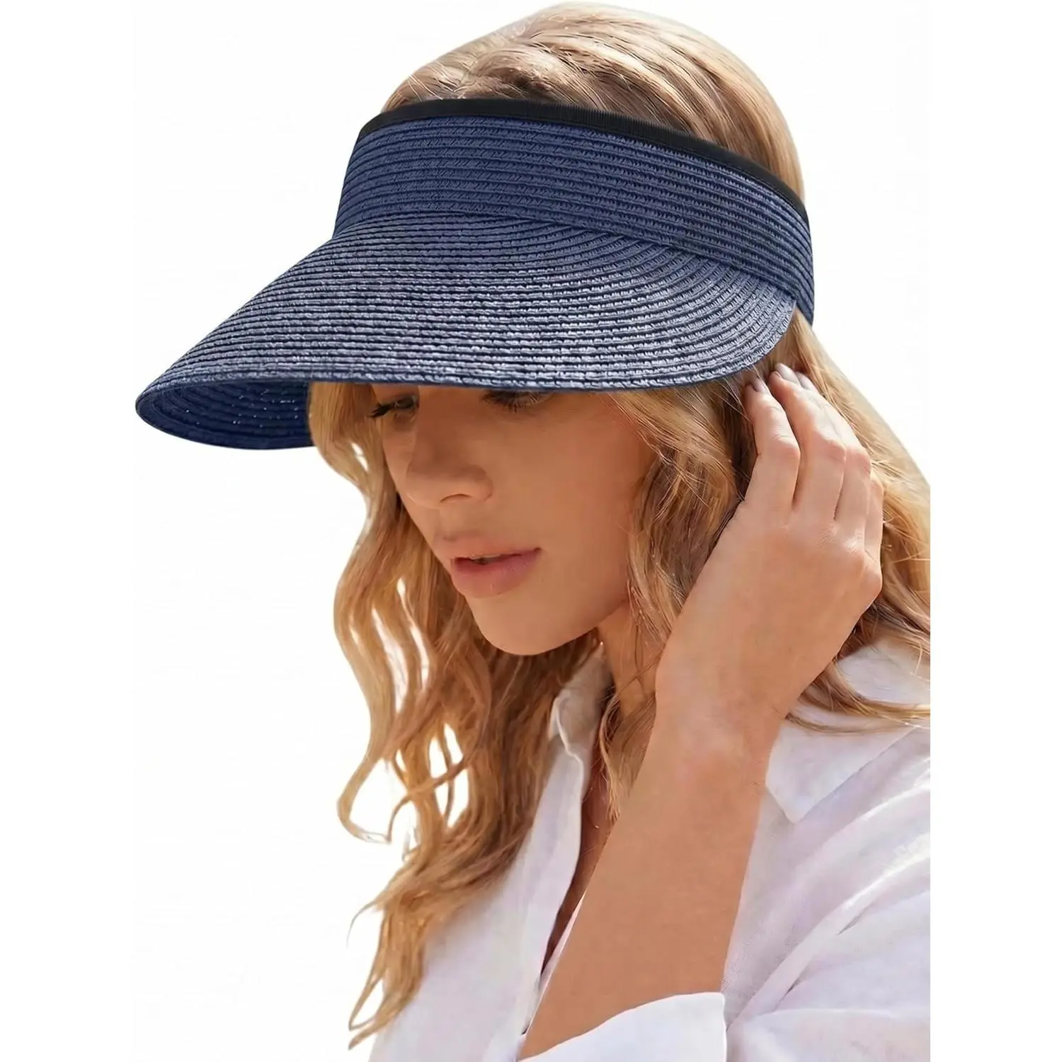 outdoors Sun Visor Hat for Women Summer Beach Vacation Essential Potail Friendly Travel Foldable Packable UPF 50+