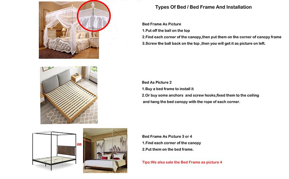 4 Corners Post Bed Net Canopies (White, Full)