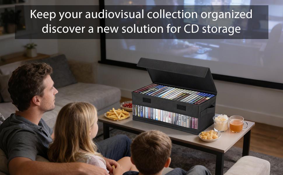CD Storage Boxes - Pack of 2 CD Cases - 14" x 5.9" x 5.3" Disc Holders with Lids & Visual Window, Holds Up to 32 CDs in full jewel cases, 65 CDs in slim ca
