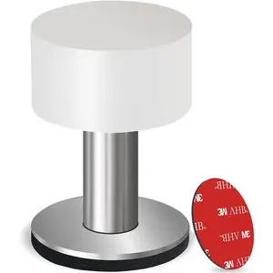 Door Stoppers with Extra Stickers, Self-Adhesive Door Stop with White Rubber & Stainless Steel  - Sound Dampening Door Bumpers for  & Office, Door stoppers for Bottom of Door (Medium-2.56inch)