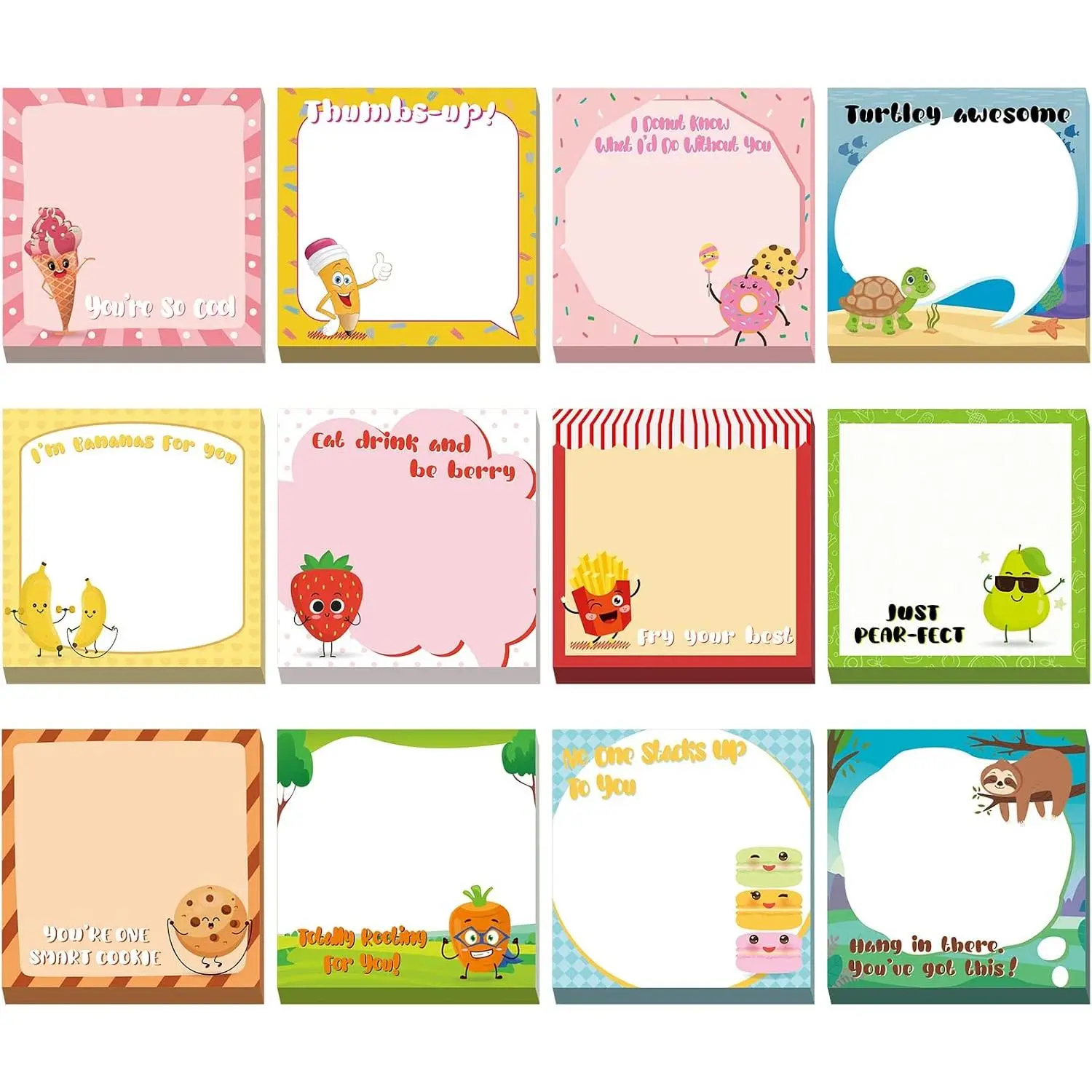12 count Fun Inspirational Sticky Notes 3x3 Inch Notepads,Cute Style | Motivational Cute Notepads for Teachers  Coworkers, Positive Appreciation Quotes, Funny Studying Supplies Gifts