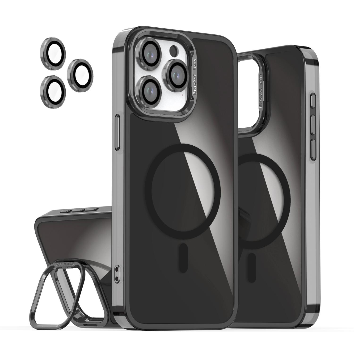 for iPhone 16 Pro Max Case Compatible with Magsafe, Upgraded Camera Lens Protection, Fluorescent Colorful Translucent Matte Case with Camera Stand for iPhone 12 13 14 15 Pro Max