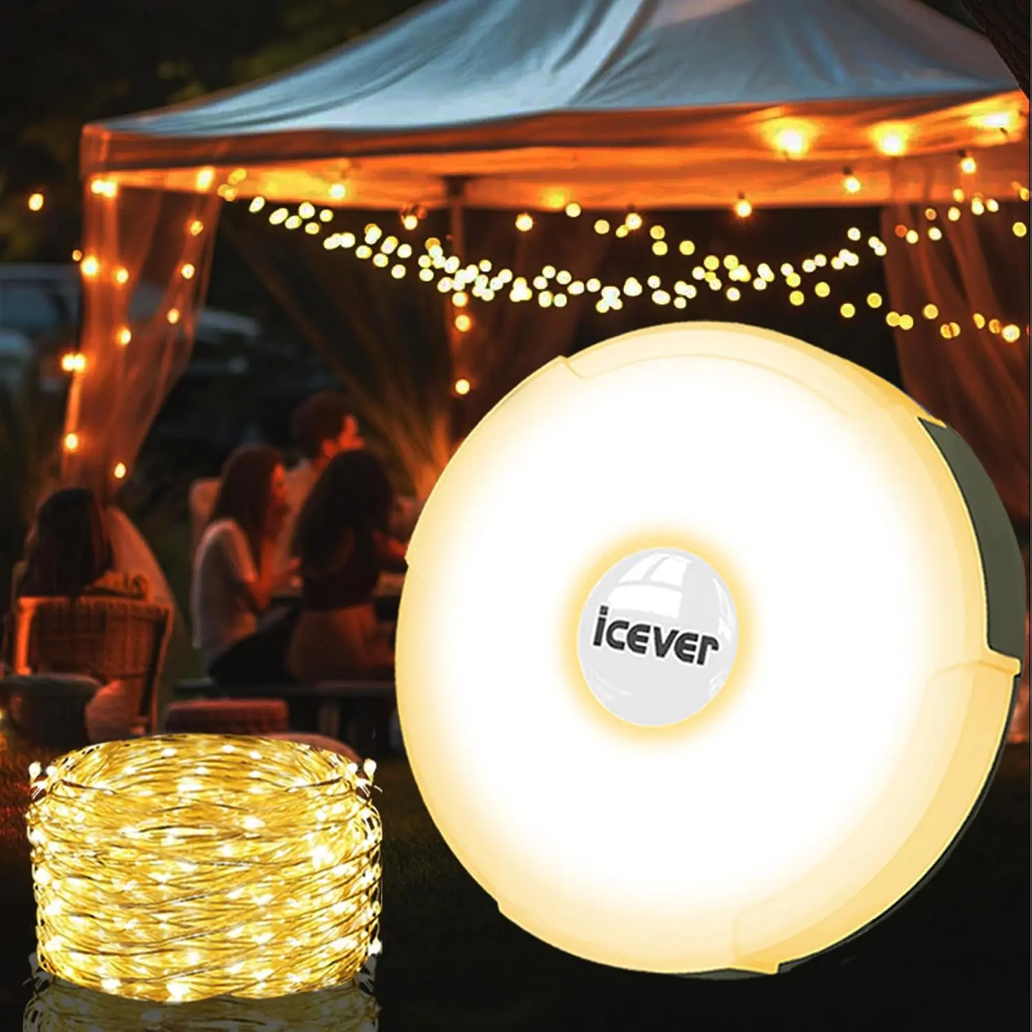 Summer Camping Camping String Lights, 32.8FT Rechargeable Waterproof Hanging Lamp Portable LED Light for Outdoor Camping Awning Tent Garden Party Yard Festival Decor (5 Lighting Modes)