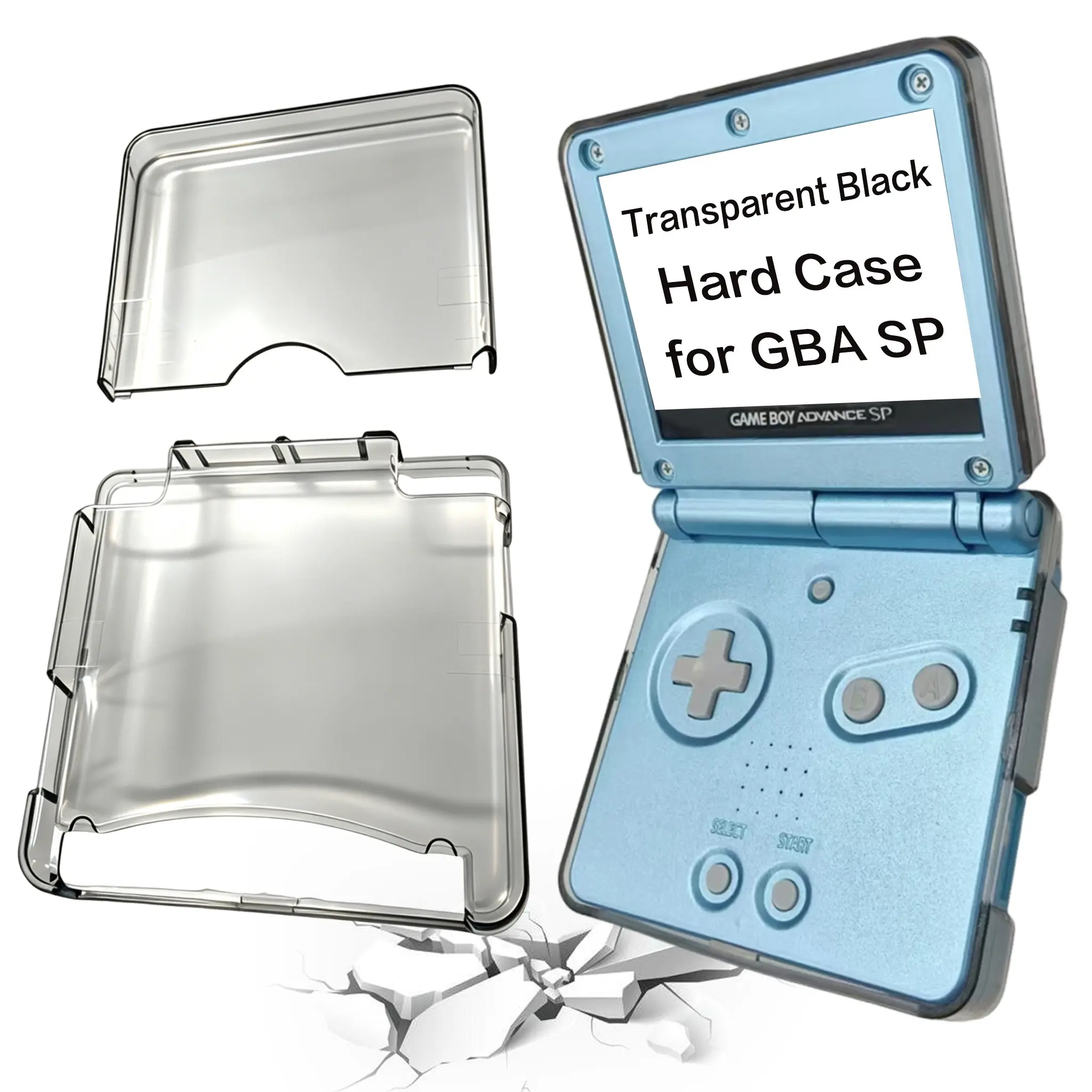 Semi-Transparent Black PC Hard Shell Case for GBA SP Game Boy Advance SP, Dustproof Handheld Game Console Protective Cover Gaming Accessory Gaming Stuff