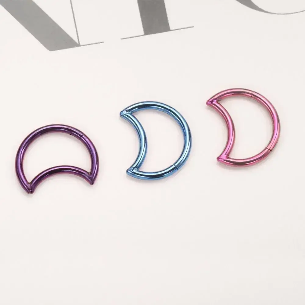 G23 Titanium Moon Clicker Hoop Ring: Dainty Septum, Tragus, Cartilage Piercing Jewelry | Hypoallergenic, Sparkly Zircon