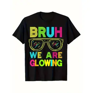 Neon Fluorescent Tie-Dye T-Shirt - Soft, loose, casual fit, featuring neon green and pink lettering and glow stick design - Birthday party outfit, school group apparel, summer casual wear for boys and girls (machine washable) - Fun glowing party costume