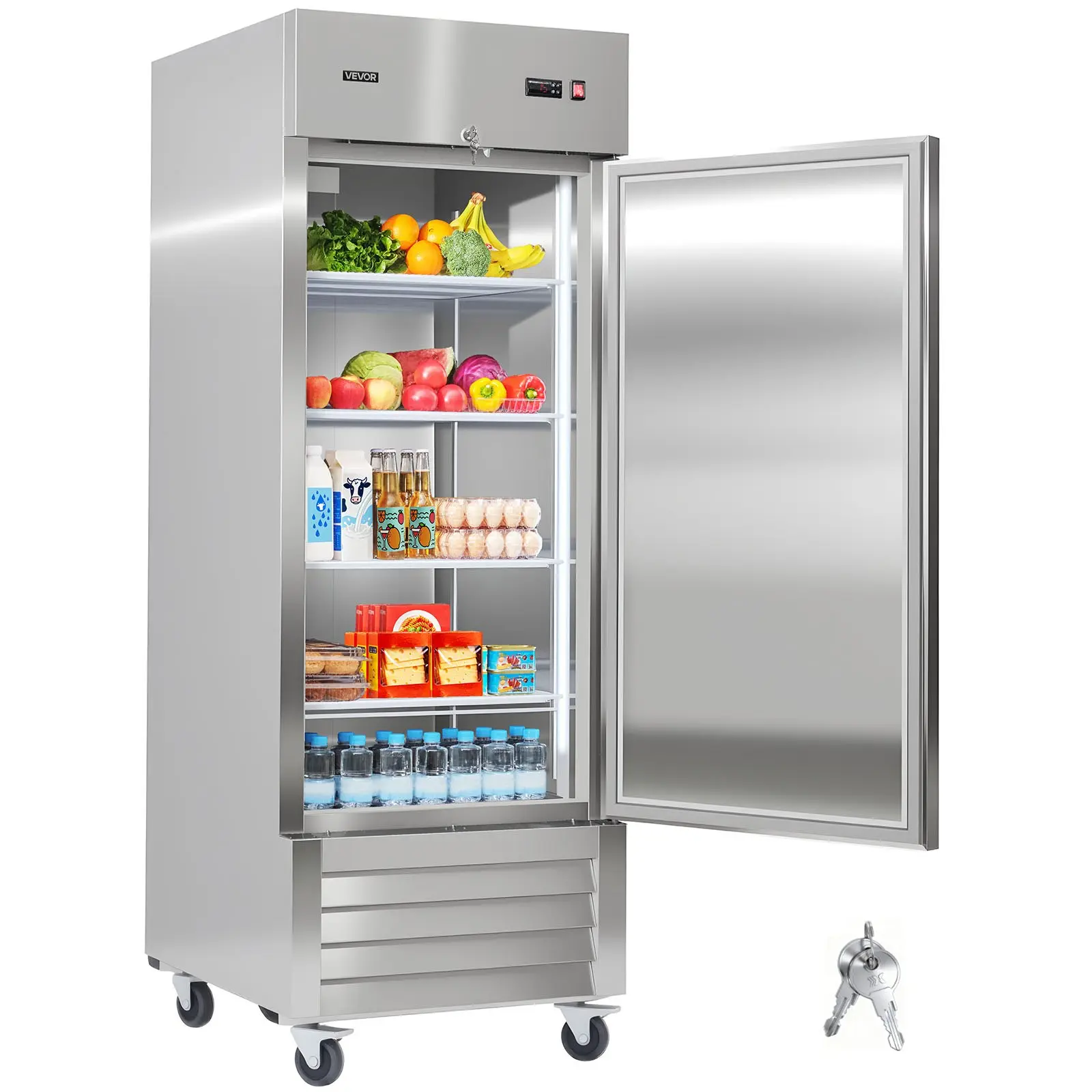 VEVOR Commercial Reach-In Refrigerator 29" W, 22 Cu. Ft Stainless Steel Upright Refrigerator with Single Door, Auto-Defrost, 4 Adjustable Shelves, 32 to 50 Temperature Control, ETL Certified