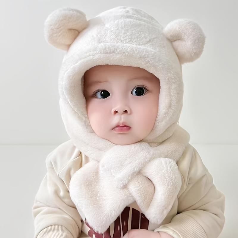 All-In-One Acrylic Bear Hat And Scarf Set for Babies, Kids 0-3 Years - Hand Washable, Fitted, Lightweight, Weaved Ear Protection Cap - Festive Christmas Accessory for Boys And Girls (1pc, Multicolor)
