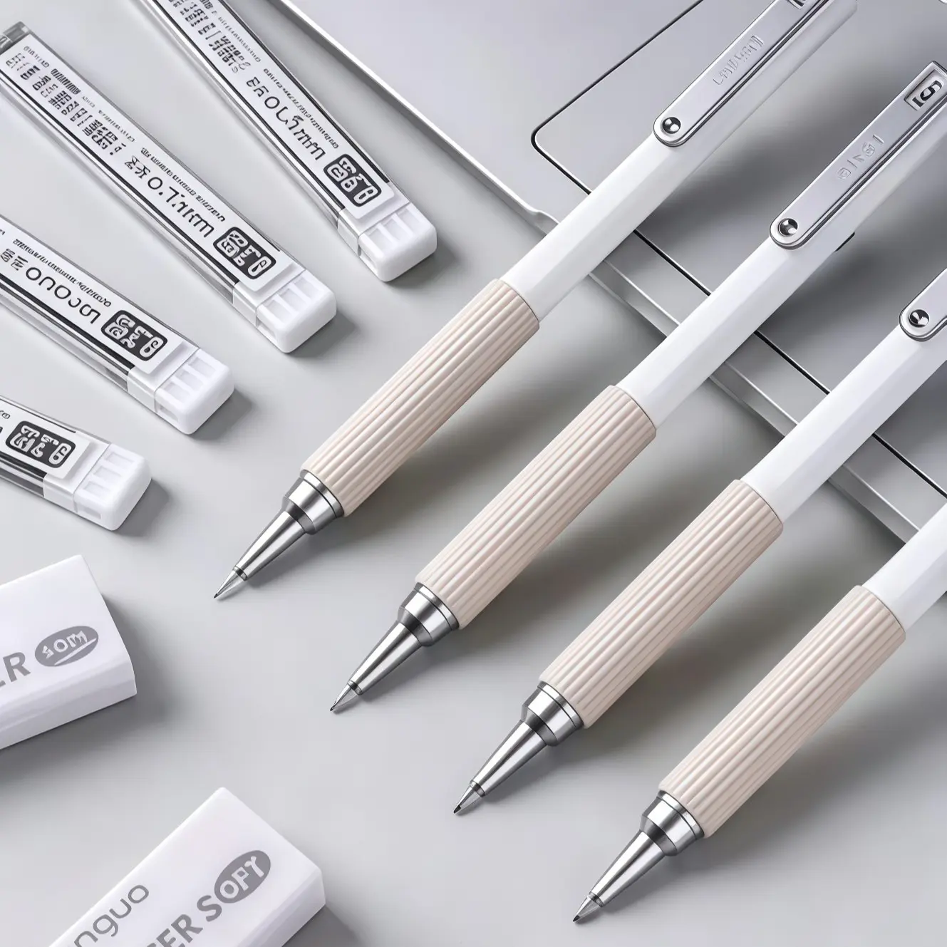 Professional Hand Drawing Manga Automatic Pencil Gift Set, Mechanical Pencils, 4 Sizes, Anti-Break Leads, Soft Eraser, Transparent Box, Ideal for Students