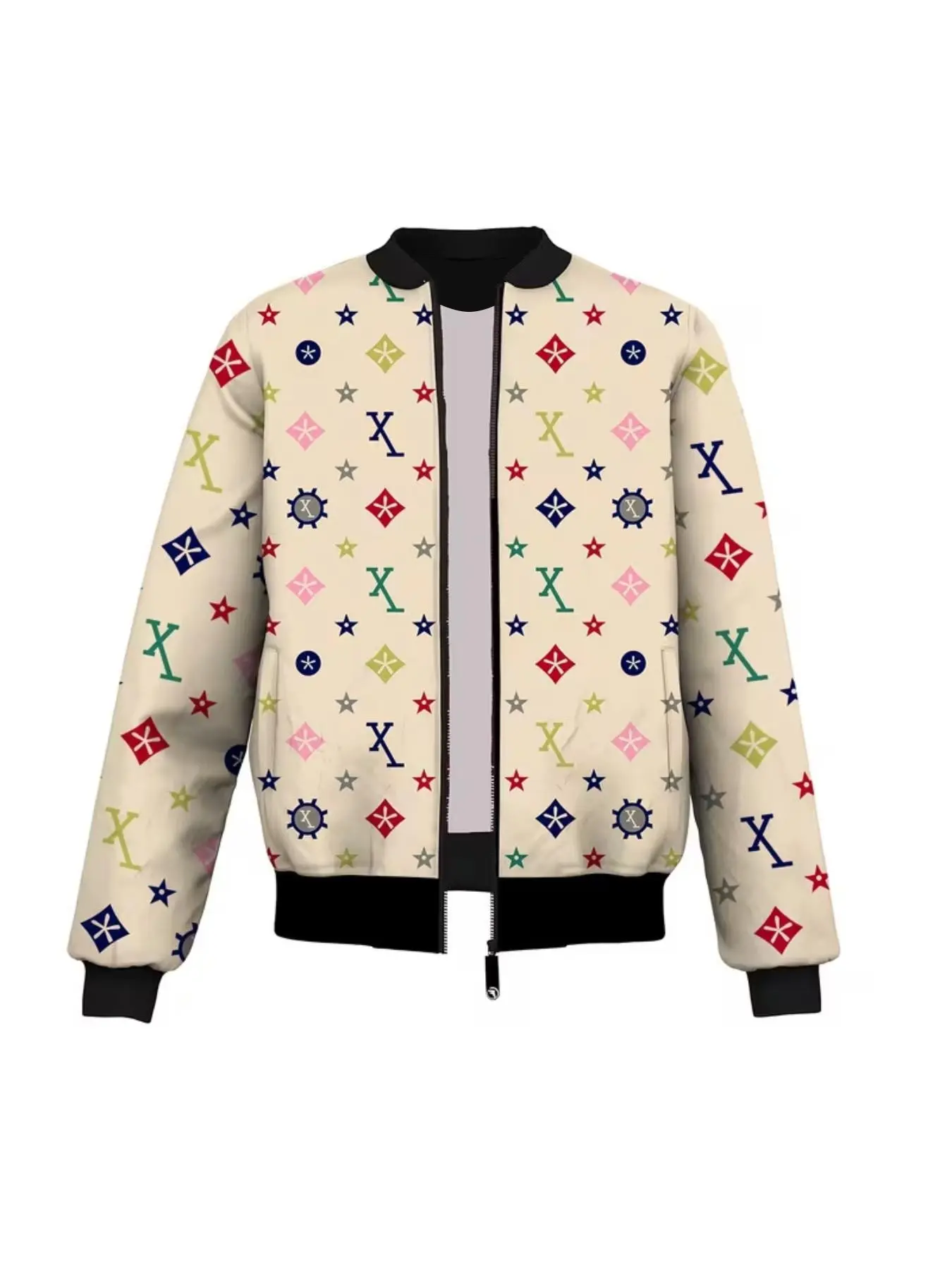 Lightweight Casual Jacket Coat with Letter Star Print, Soft Shell Zipper Closure, Perfect for Spring & Fall, Fashionable Streetwear Unlined Outerwear