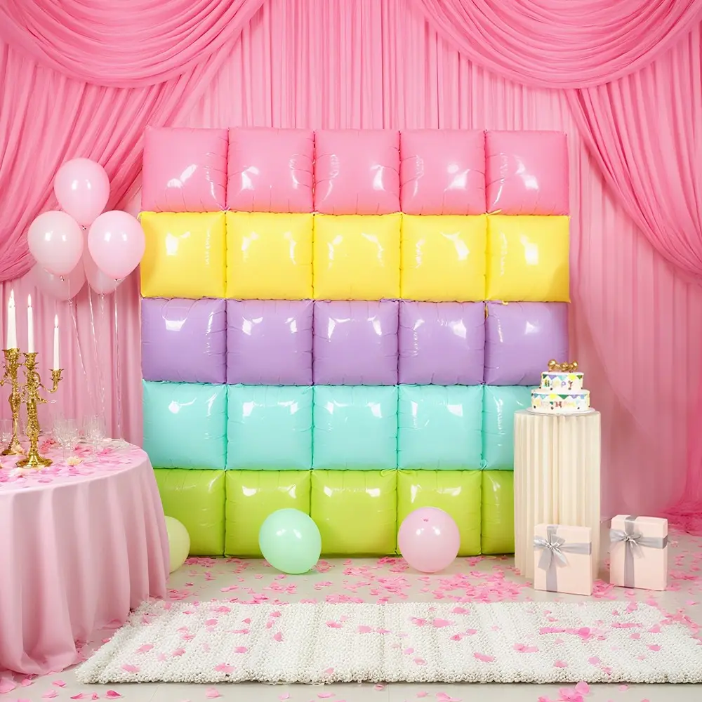 Rainbow Square Aluminum Foil Balloon Wall, Double-Sided Square Balloons for Birthday Party, Shower, Wedding, Anniversary Decoration