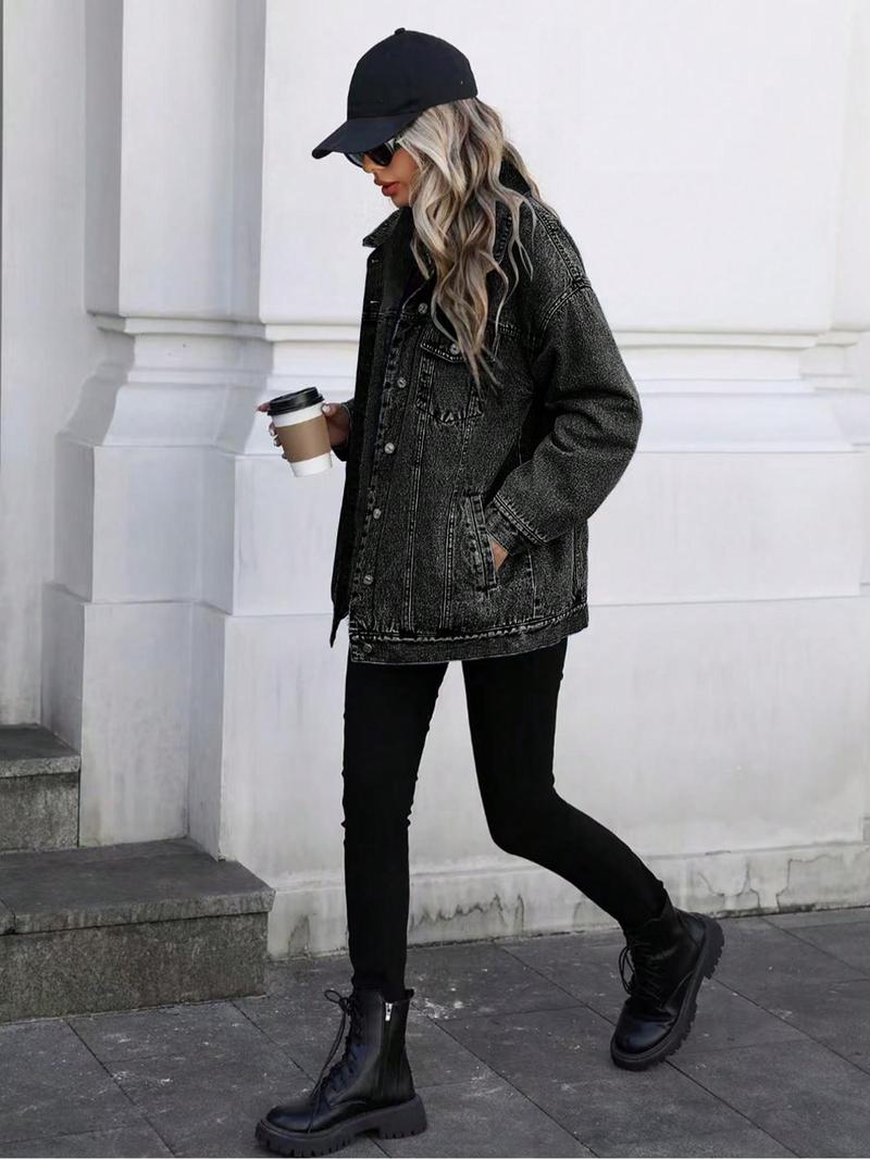 Women's Denim Jacket, Casual Street Fashion Long Sleeve Outerwear for Daily Wear, Ladies Clothes for All Seasons