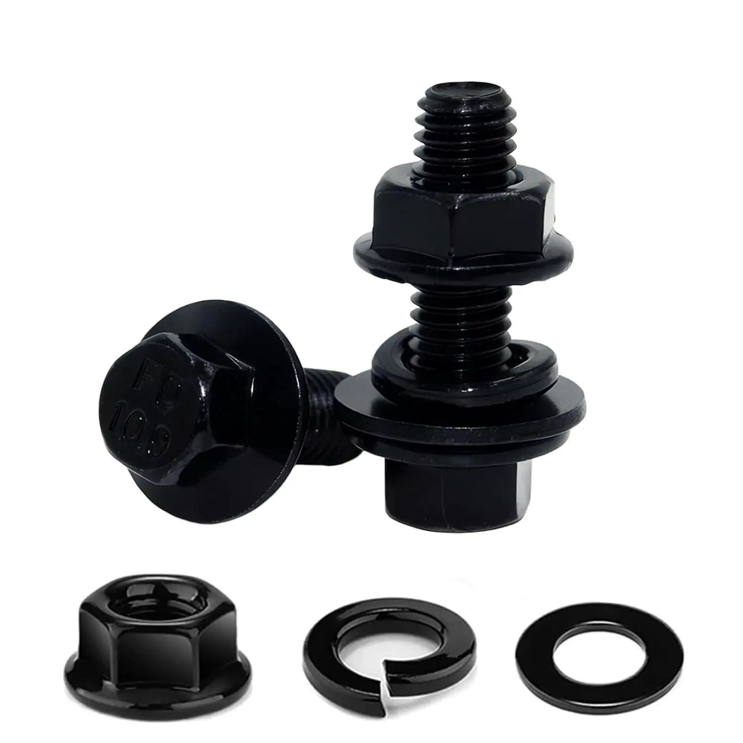 16 count M8 x 25mm Flange  Bolt  Kit, Carbon Steel Black Oxide Finish with Serrated Flange Nuts & Washers, Full Thread Hardware Set for DIY & Professional Use