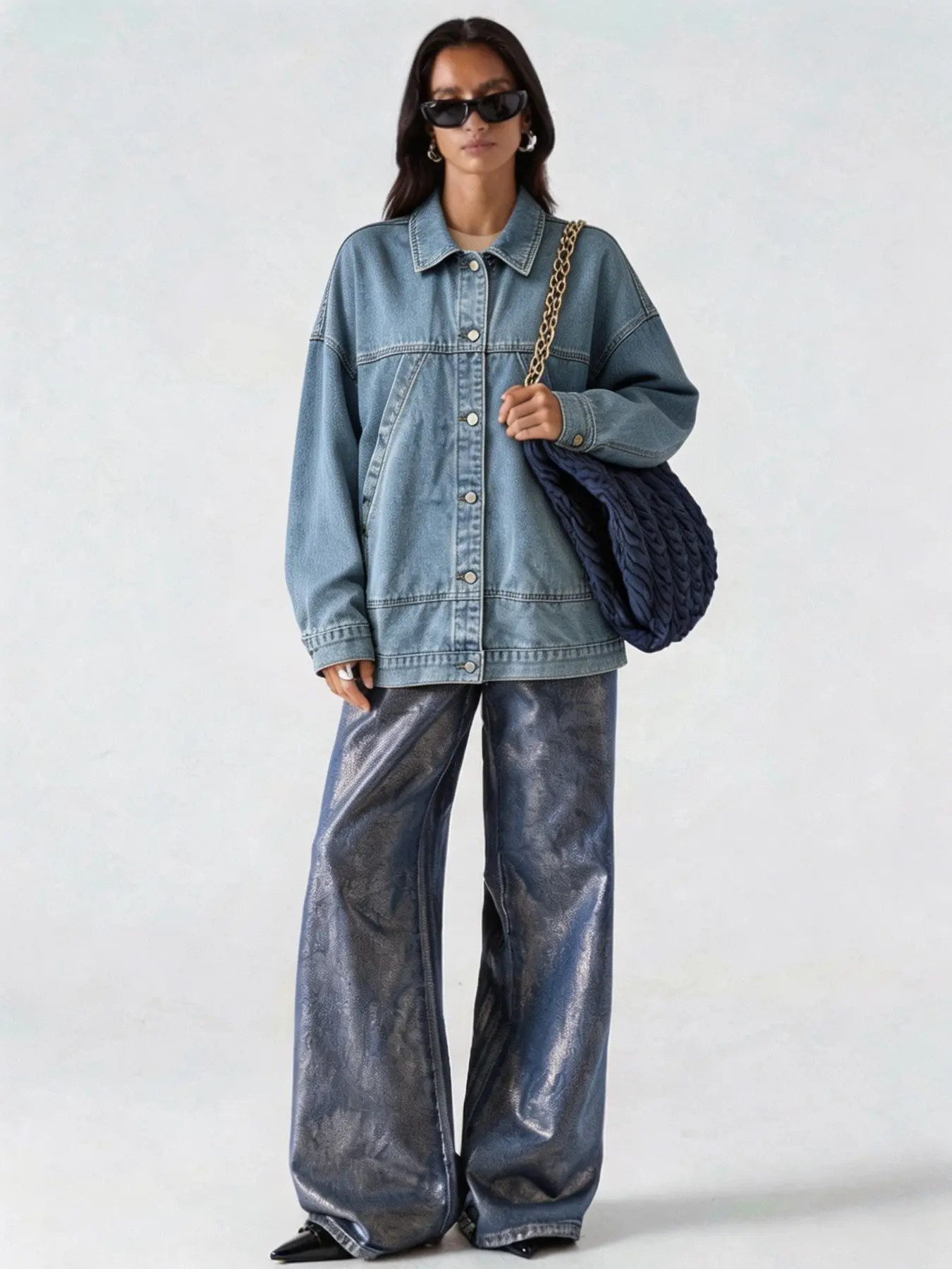 Vintage Light Blue Washed Loose Fit Drop Shoulder Jeans Jacket for Women, Casual Style Versatile Oversized Denim Jacket Coats, Fashionable Drop Shoulder Jackets Outerwear