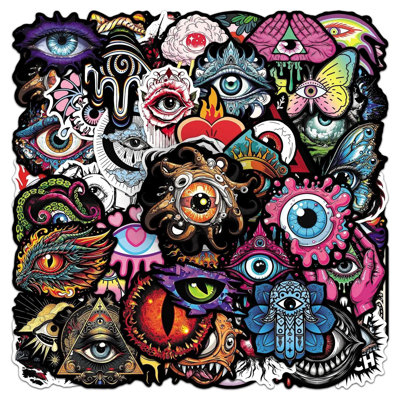 50pcs Dark Devil Eyes  Cartoon Stickers,Horror Halloween Decorations,Waterproof, PVC Material, Ideal for Water Bottles & Notebooks, Scrapbook Decals, Diary Sticker Pack
