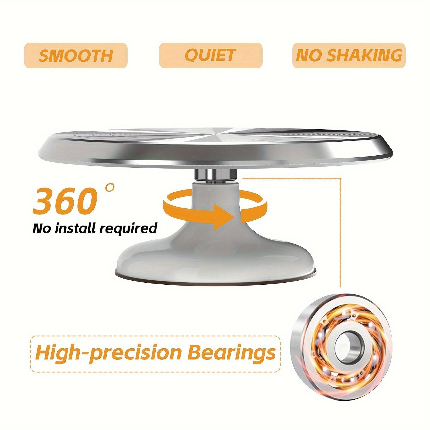 A 10-Inch Cake Turntable And Decoration Table in White And Pink, Designed for Home Baking, Featuring Rotating Tools for Cake Decorating