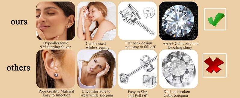 MILACOLATO 2 Pairs 925 Sterling Silver Flat Back Earrings for Women Dainty CZ Flatback Cartilage Earring Small Helix Tragus Multiple Piercing Jewelry