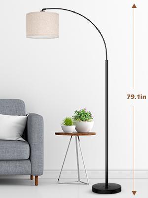 79'' Arc Floor Lamps for Living Room, Modern Standing Lamp with Adjustable Hanging Drum Shade, Black Tall Pole Lamp with Weighted Base & Edison E26 Socket, Corner Light for Reading Bedroom Office