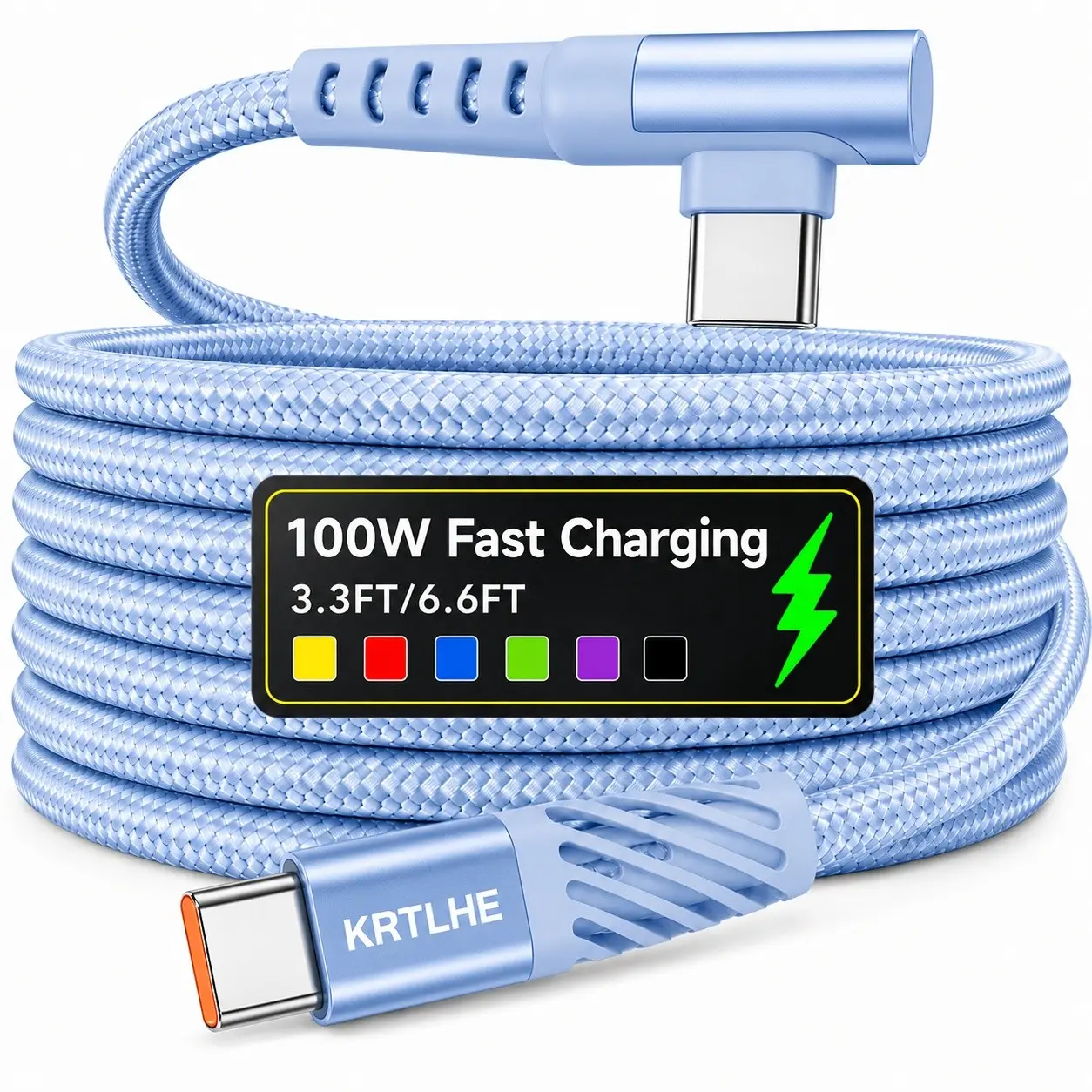 Fast Charging USB-C Adapter, Right Angle USB to USB-C Cable, Braided USB-C Charger for Samsung, Huawei, Xiaomi, Redmi, Oppo, Oneplus, More Smartphones, Fast Charging Cables