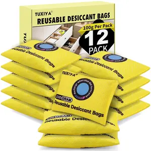12Pack(100g Each) Rechargeable Silica Gel Desiccant Packets,Color Indicating Desiccant Packs for Storage,Moisture Absorbers for Storage Bins,Suitcase,Safes,3D Filaments,Wet Zones and Cars