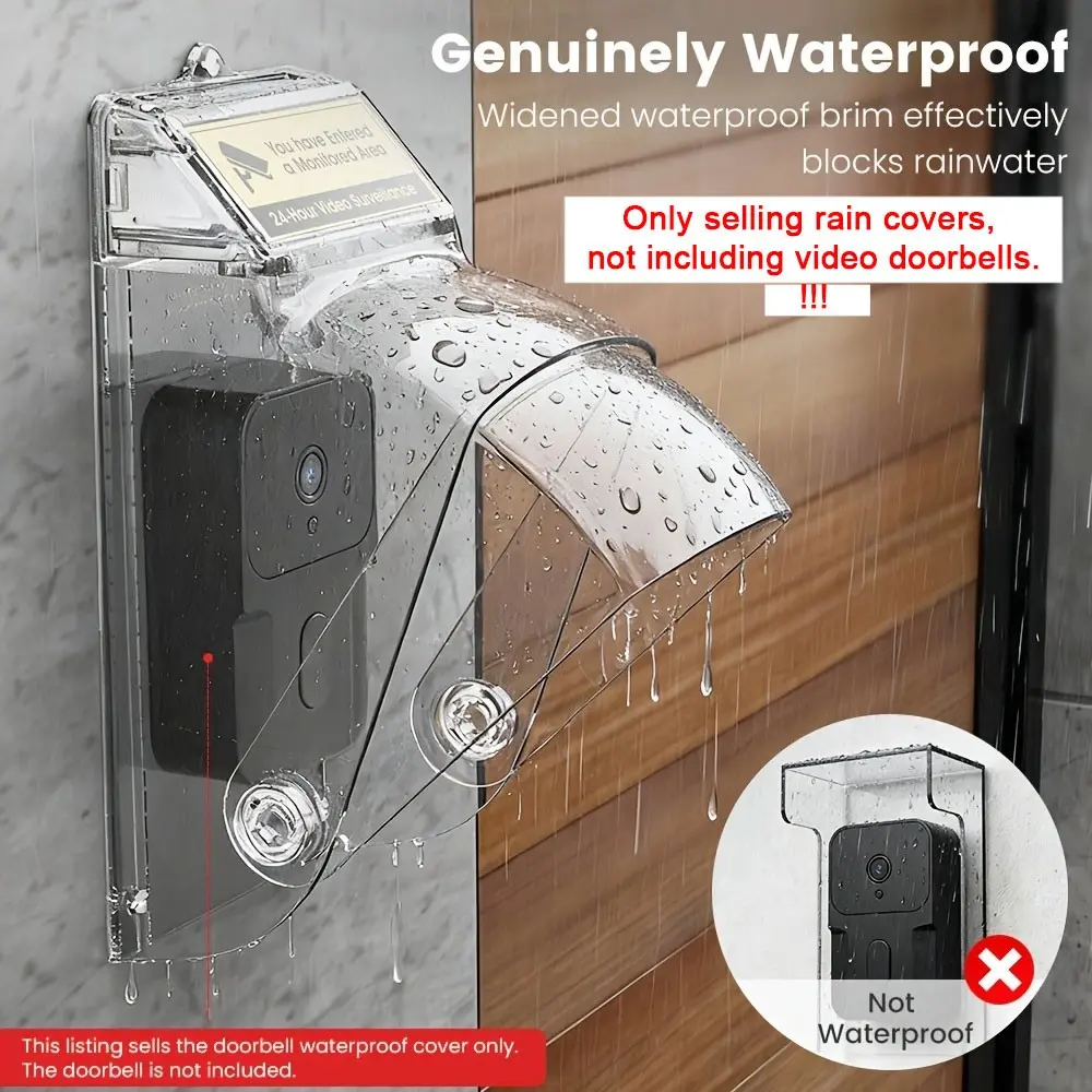 1 Set Transparent Video Doorbell Waterproof Cover, Wide Rain Shield Blocks Rainwater No Drill Weatherproof Protective Housing for Outdoor Home Apartment Villa Store Security Door Bell