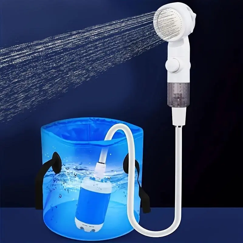 Portable Outdoor Shower, Battery Powered - Compact Handheld Rechargeable Camping Showerhead - Pumps Water from Bucket Into Steady, Gentle Shower Stream Travel AccessoriesH6LaceLure