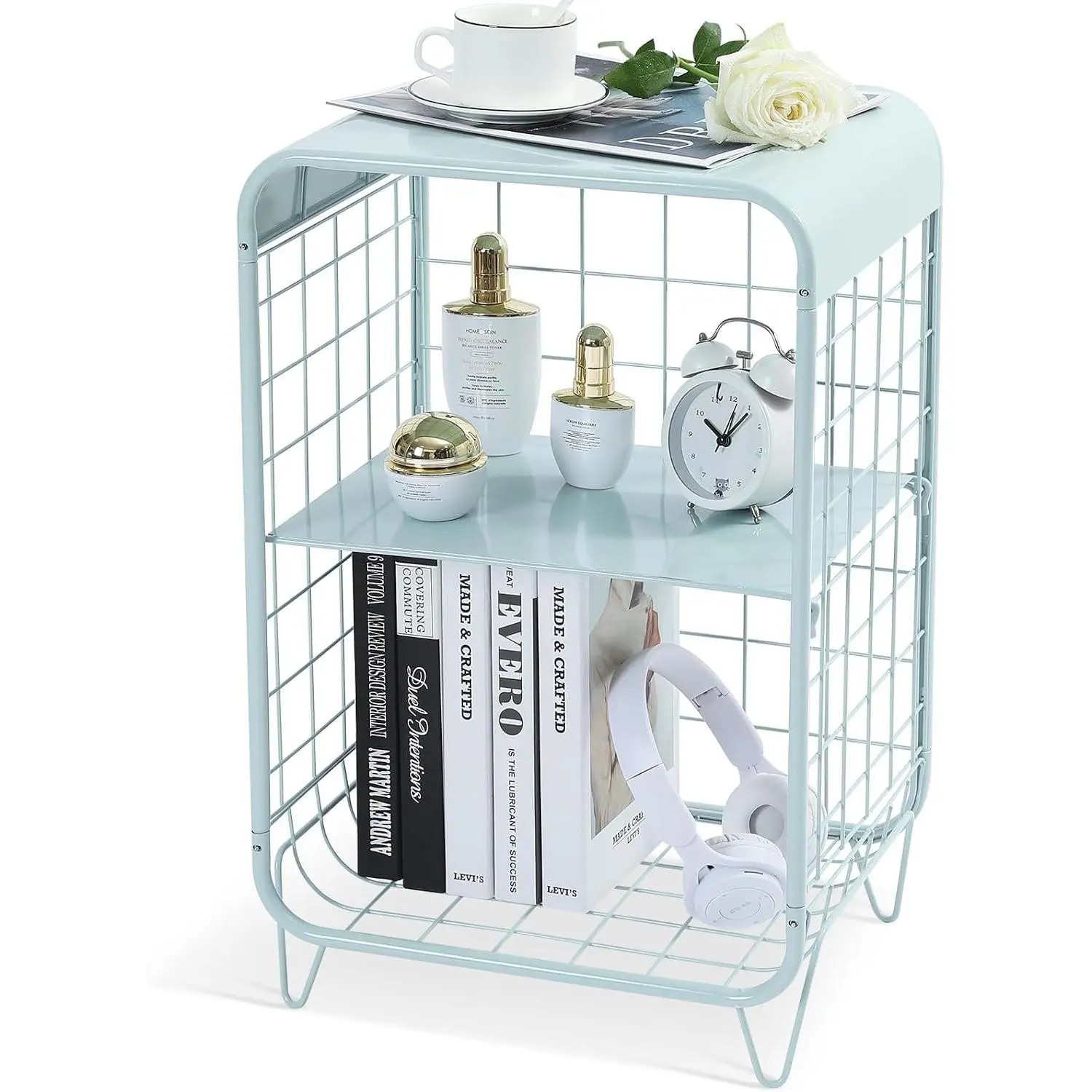 Cute Nightstand for Kids,3 Tier Metal Side Table,Mint Green | End Table with Storage,Vintage Bedside Table,Girls Bedroom Furniture,Coffee Table for Living Room,Bedroom,Dorm